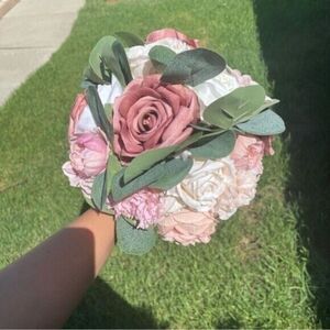 BENCENTRE 10" Dusty Rose and Cream Artificial Flowers Bridal Bouquet